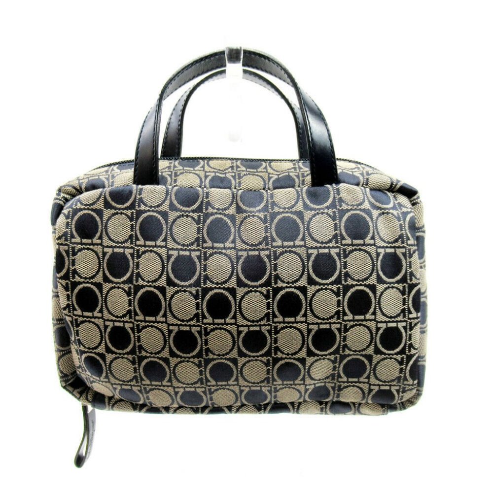 AUTH Salvatore Ferragamo Handbag Gancini Beige Canvas x Leather